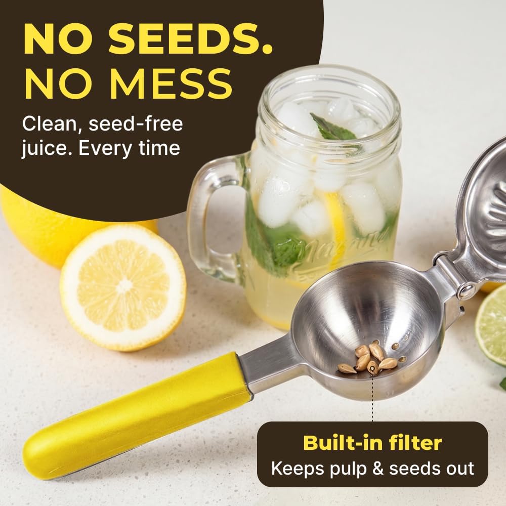 Large Lemon Squeezer Stainless Steel Press - Non-Slip Grip, Heavy Duty, Manual Design - Effortless Pro-Grade Lemon, Lime, Orange, and Citrus Fruit Hand Held Lemon Juicer Squeezer - No Seeds, Max Juice