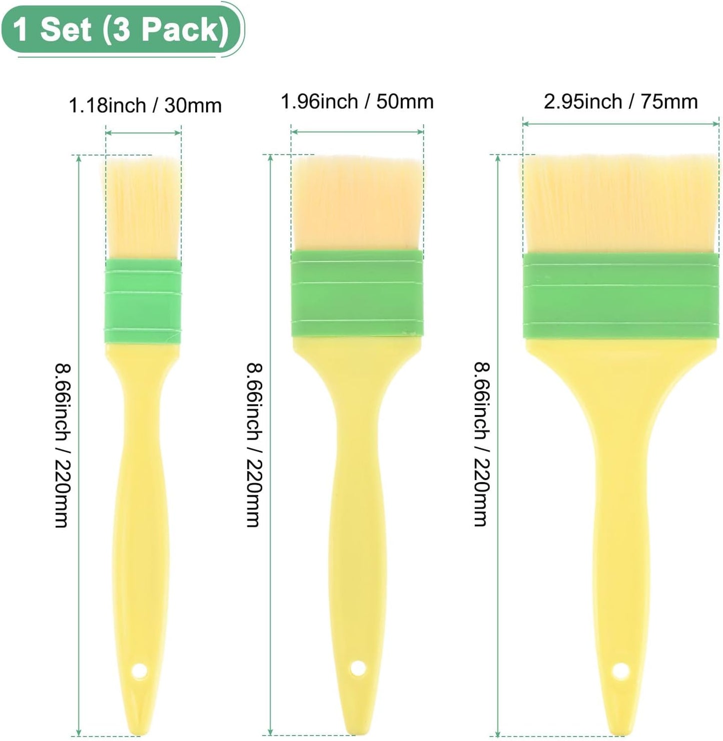 M METERXITY 1-Set Pastry Brush, Soft Basting Baking BBQ Oil Brush for Cooking/Barbecue/Kitchen [1.6, 2", 3"]