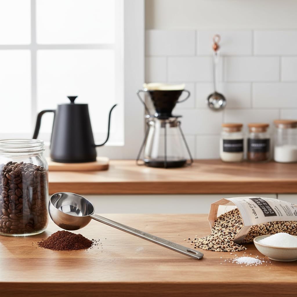 2 Pieces Coffee Scoop Set, Long Handle 304 Stainless Steel Coffee Measuring,1 Tablespoon 15ml 2 Tablespoons 30ml for Ground Coffee Tea Sugar or Flour Silver