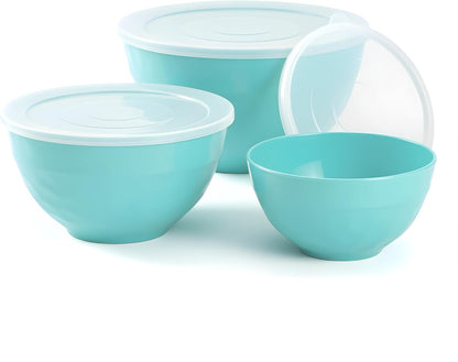 TP Large Mixing Bowl Set with Lids, Melamine Nesting Bowls Set for Pasta Baking Salad Mixing, Set of 3, Aztec Bloom