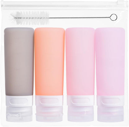 MICEBAY Condiment Squeeze Bottles for Sauces, 2-oz Mini Silicone Salad Dressing Container to Go with Reusable Sandwich Bag, Leakproof Ketchup Bottle for Bento Lunch Box, 4 Pack, Candies