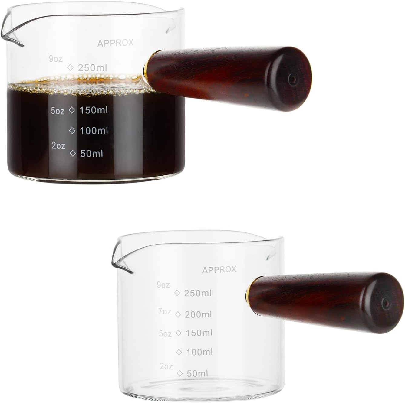 250ML/8.5OZ Measuring Cup 2pack Espresso Shot Glasses Double Spouts Coffee Cup with Wood Handle Triple Pitcher Milk Cup Parts Clear Glass By BCnmviku