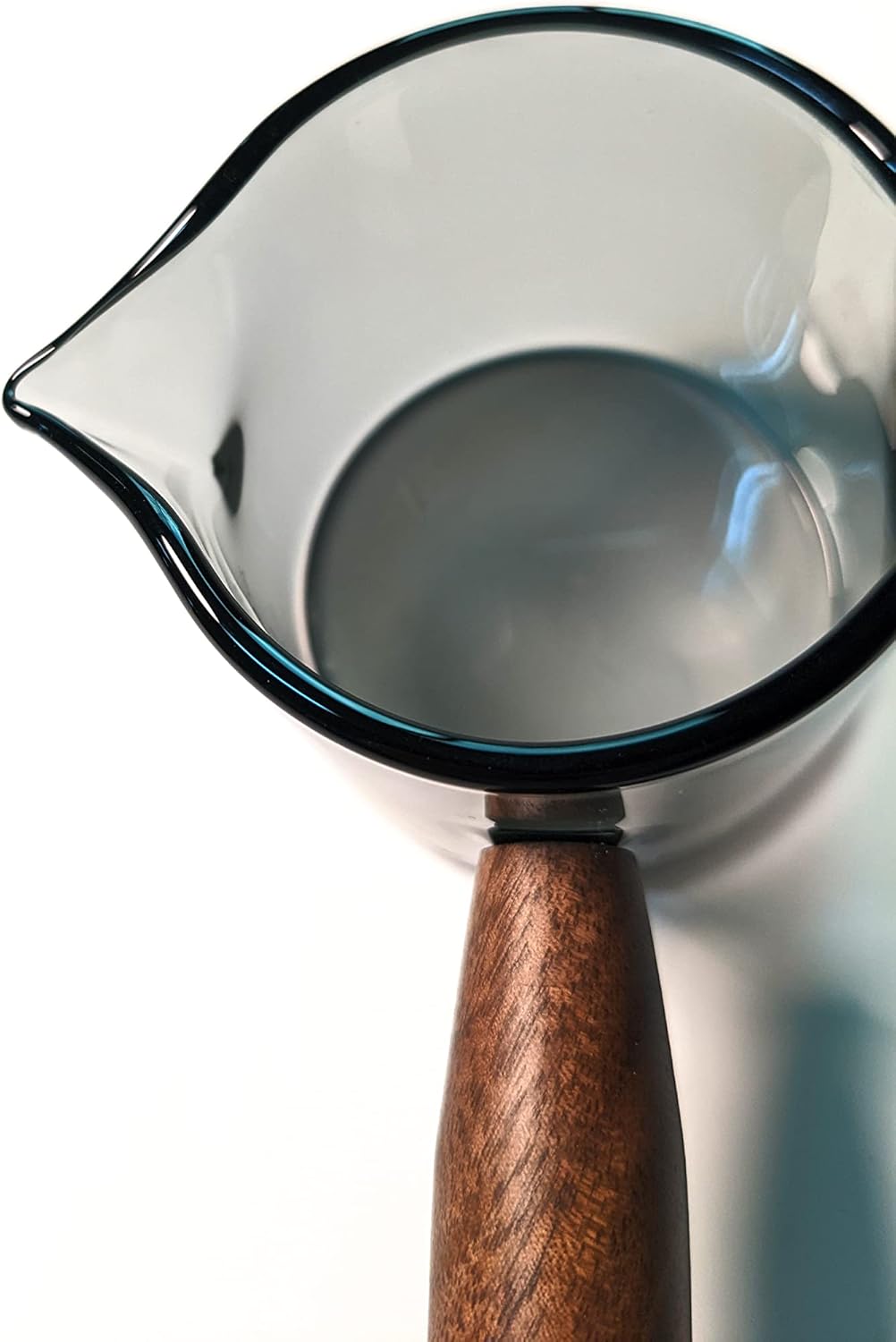 Amber 3.5oz Espresso Shot Glass Double Spouts with American Walnut Handle, Double Spout Glass Measuring Cup, Milk Frothing Pitcher