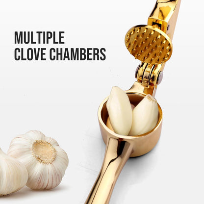 Premium Garlic Press, Professional Garlic Mincer, Easy to Squeeze and Clean, Rust Proof & Dishwasher Safe, Efficient Ginger Crusher- Gold…