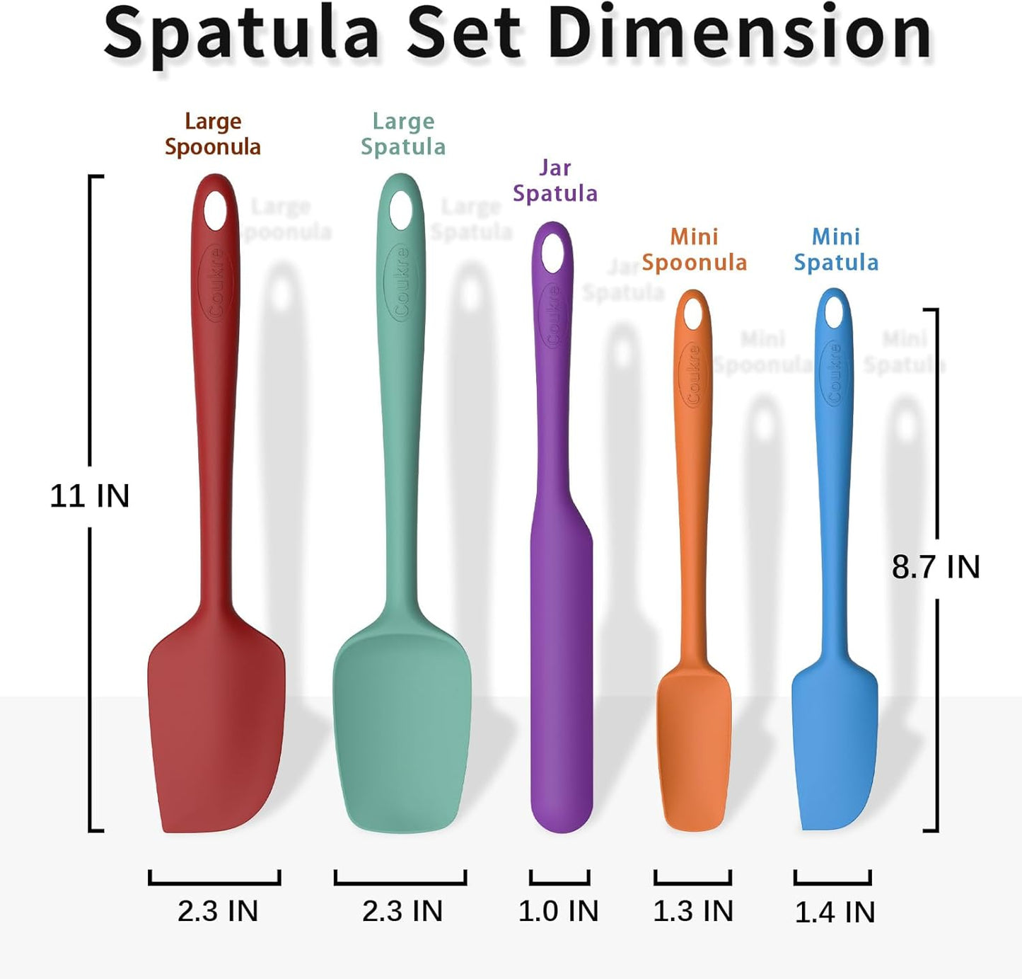 Coukre Silicone Spatula Set of 5,High Temperature Resistant, Food Grade Silicone, Dishwasher Safe, for Baking, Cooking (Pure Colorful A)
