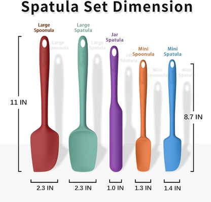 Coukre Silicone Spatula Set of 5,High Temperature Resistant, Food Grade Silicone, Dishwasher Safe, for Baking, Cooking (Pure Colorful A)