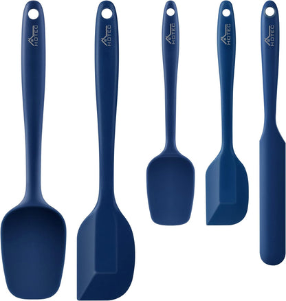 HOTEC 600℉ Heat Resistant BPA-Free Silicone Rubber Spatula Set,Kitchen Cooking Spatulas, Baking, Mixing for Non Stick Cookware, Dishwasher Safe, Set of 5, Khaki
