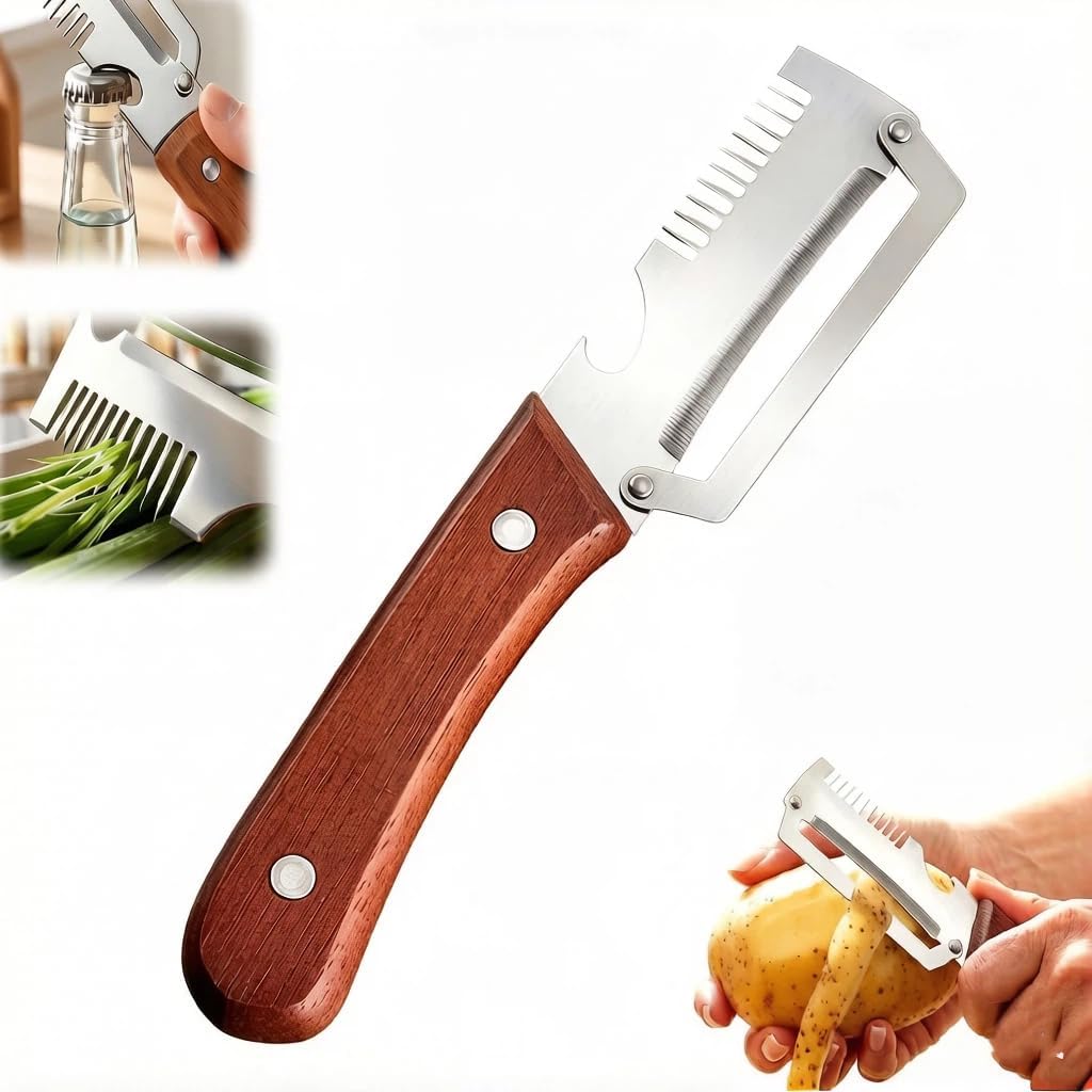 Multi-Functional Vegetable Peeler For The Kitchen, Stainless Steel Peeler With Wooden Handle And Bottle Opener, Kitchen Tool For Vegetables Or Fruits That Need To Be Peeled (1PCS)