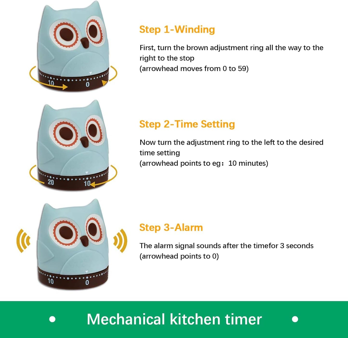 Quirky Creature Mechanical Kitchen Timer, Cute 60-Minute Manual Wind Up Countdown Clock, Unique Matte Blue Visual Timer for Kids, Creative Study Tool & Office Desk Gift (Blue)