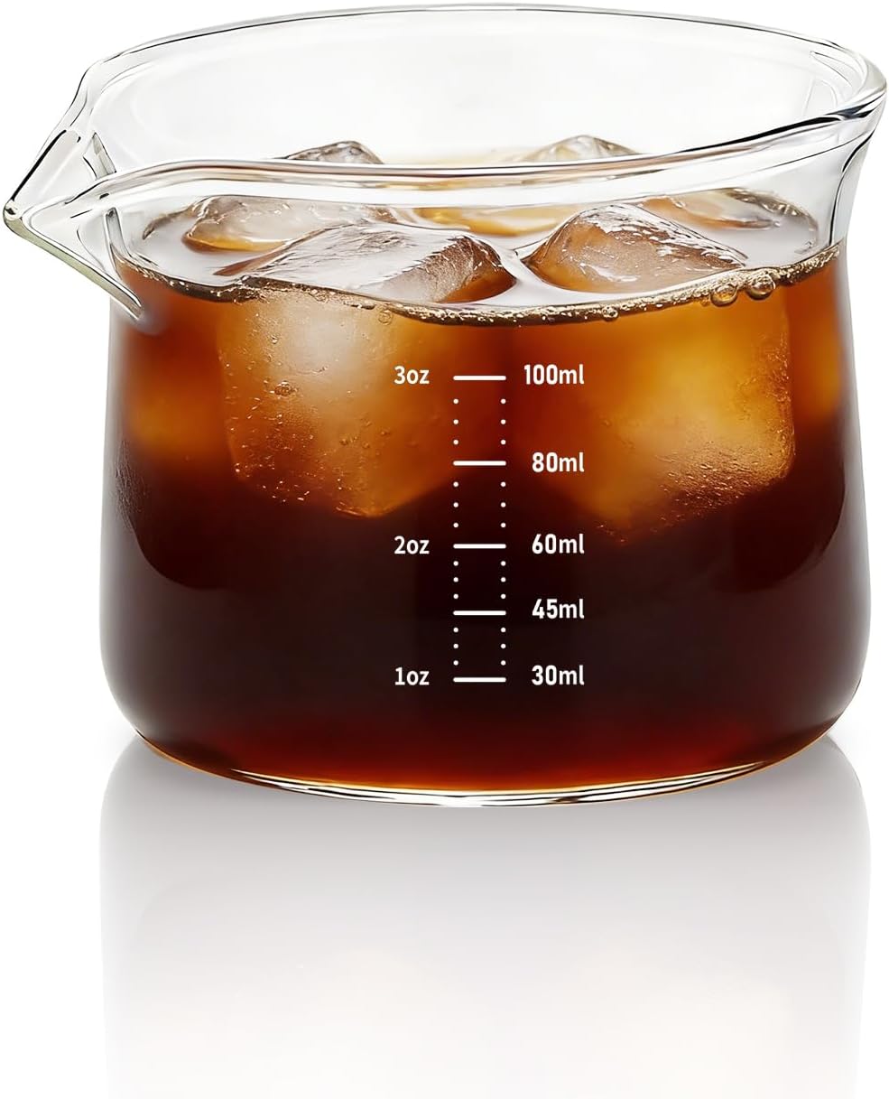 BCnmviku 3OZ Espresso Cup 100ML Shot Glass Measuring Cup, Small Clear Graduated Beaker with Precise Markings,Heat-Resistant Borosilicate Glass for Kitchen Baking, Lab Experiments