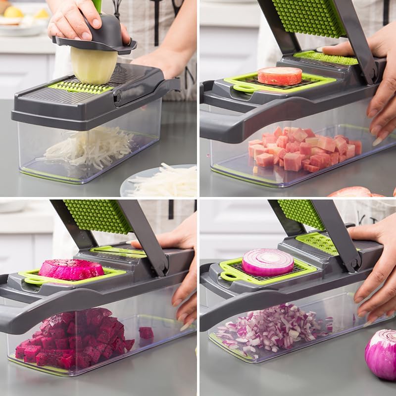 9 Blade All-in-1 Vegetable Chopper With Container, Mandoline Slicer Handheld For Kitchen, Dicing Blades, Coarse Cheese Grater, Grater, Wavy Slicer, Egg Separator, Hand Protector Perfect For Wowen.