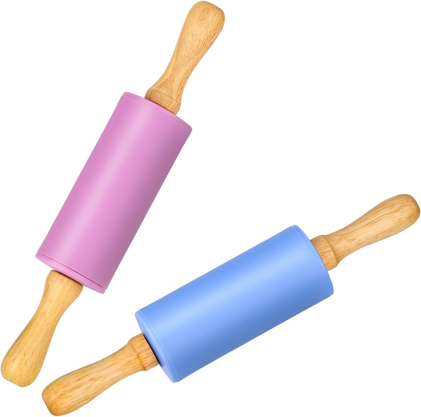 Mini Silicone Rolling Pin for Kids, Non-stick Surface Wood Handle, 9 Inch 1 Pack Blue