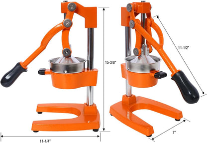 Extra-Large Commercial Grade Cast Iron Citrus Juicer, Heavy Duty Manual Hand Press Countertop Squeezer for Fresh Orange, Grapefruit & Citrus Juice (Orange)