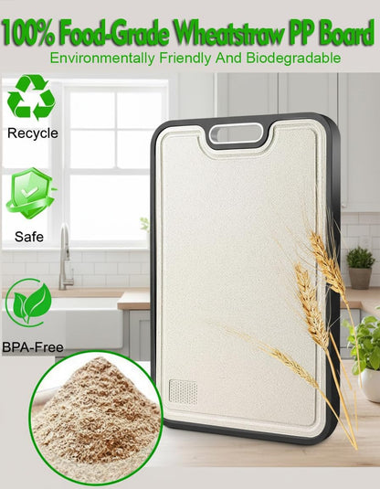 Titanium Cutting Board, 2-in-1 Titanium Alloy And Wheat Straw PP Chopping Board with Avocado Slicer, Food Grade Cutting Board with Handle for Kitchen, RV, Camping(16x11 Inches, Random Color)