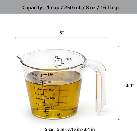 Laser-Etched Measuring Cup Set, 8 oz & 16 oz Clear Plastic Liquid Measuring Cups, Permanent oz/cup/Tbsp/mL Markings, Food-Grade for Baking & Cooking