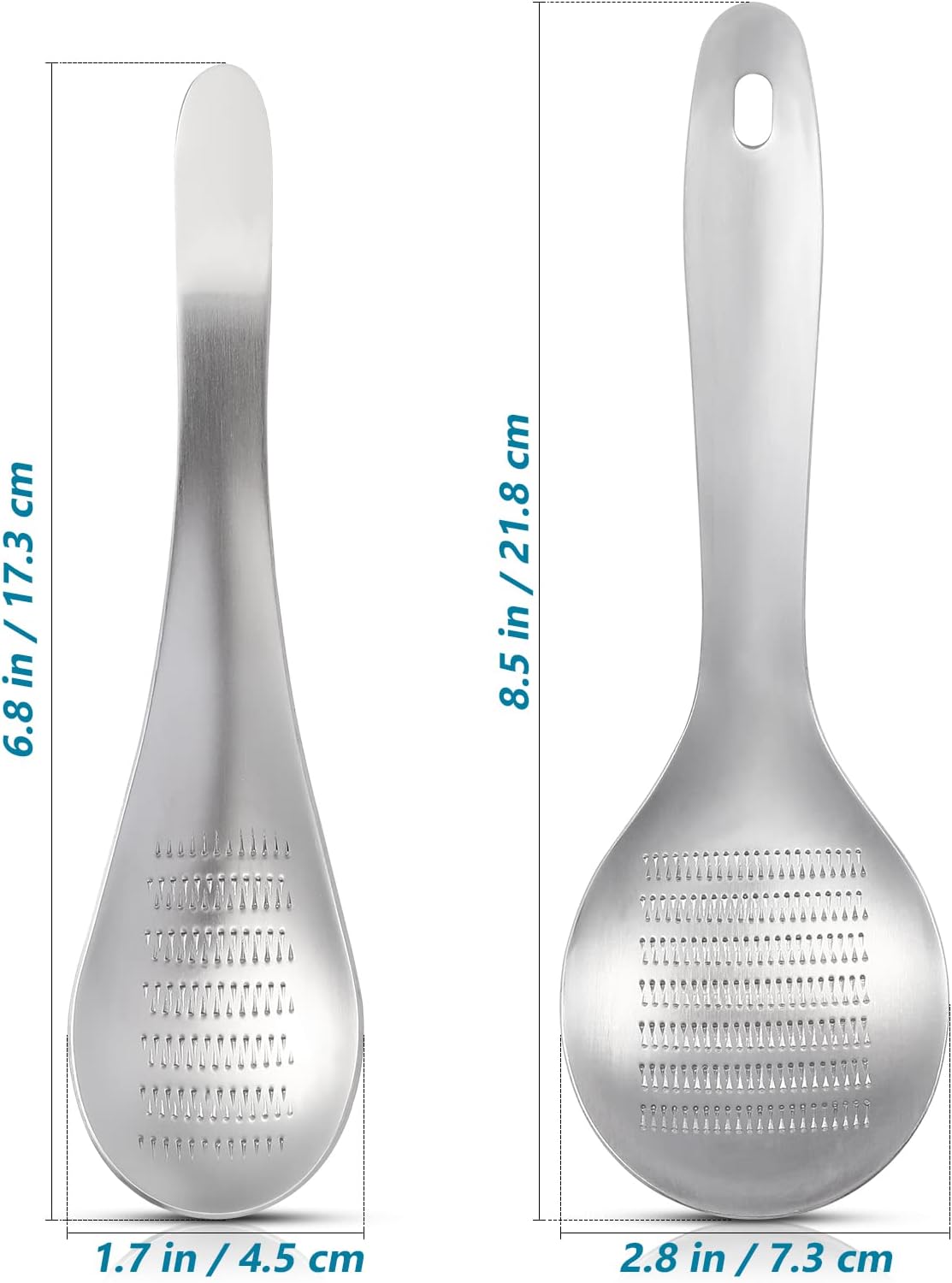 2pcs Stainless Steel Garlic Ginger Fruit Vegetable Grater Spoon Press Garlic Crusher Mincer Cutter Zester for Cheese Chocolate Baby Food Kitchen