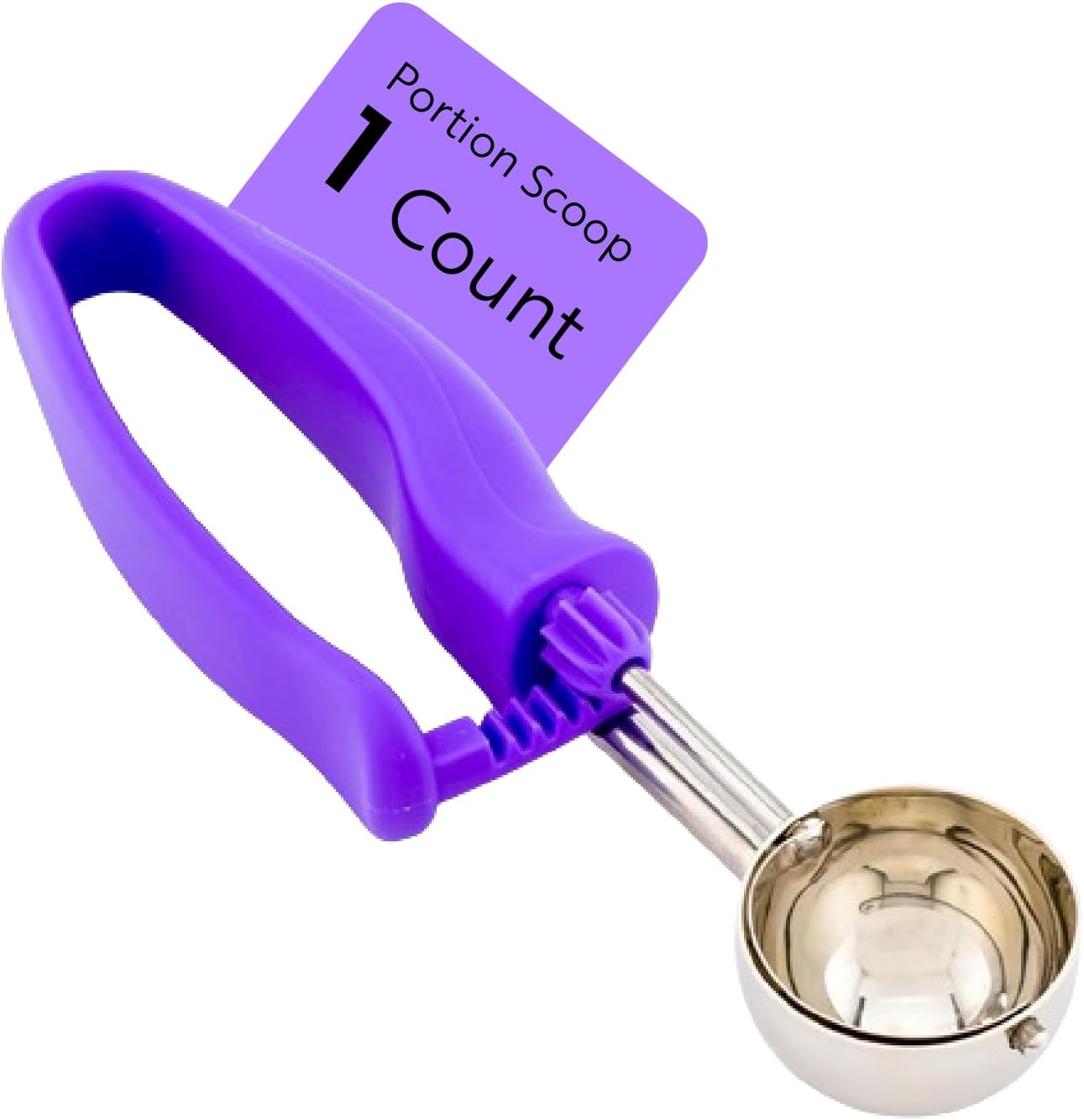 Restaurantware Comfy Grip 4 Ounce Gelato Scoop 1 Ambidextrous Ice Cream Scoop - Built-In Blade Bright Handle Gray Stainless Steel Cookie Dough Scoop Comfortable Grip For All Ingredients