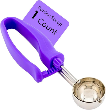 Restaurantware Comfy Grip 4 Ounce Gelato Scoop 1 Ambidextrous Ice Cream Scoop - Built-In Blade Bright Handle Gray Stainless Steel Cookie Dough Scoop Comfortable Grip For All Ingredients