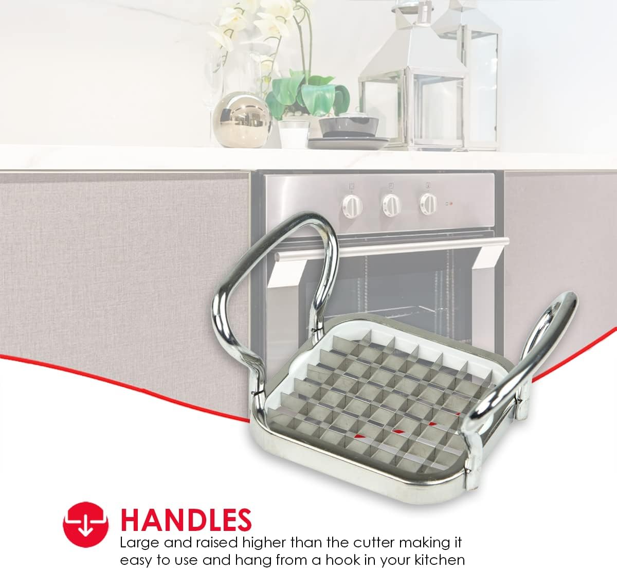 French Fry Cutter By Home Basics, French Fry Cutter Stainless Steel French Fry Slicer | With Easy Grip Handles,Silver