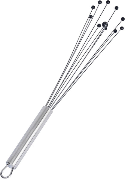 Restaurantware 10.5 in Stainless Steel Ball Whisk - German Standard Egg Beater with Ergonomic Handle, Dishwasher Safe - Manual Mixer Cooking Whisk for Baking, Stirring, Sauces, Beating