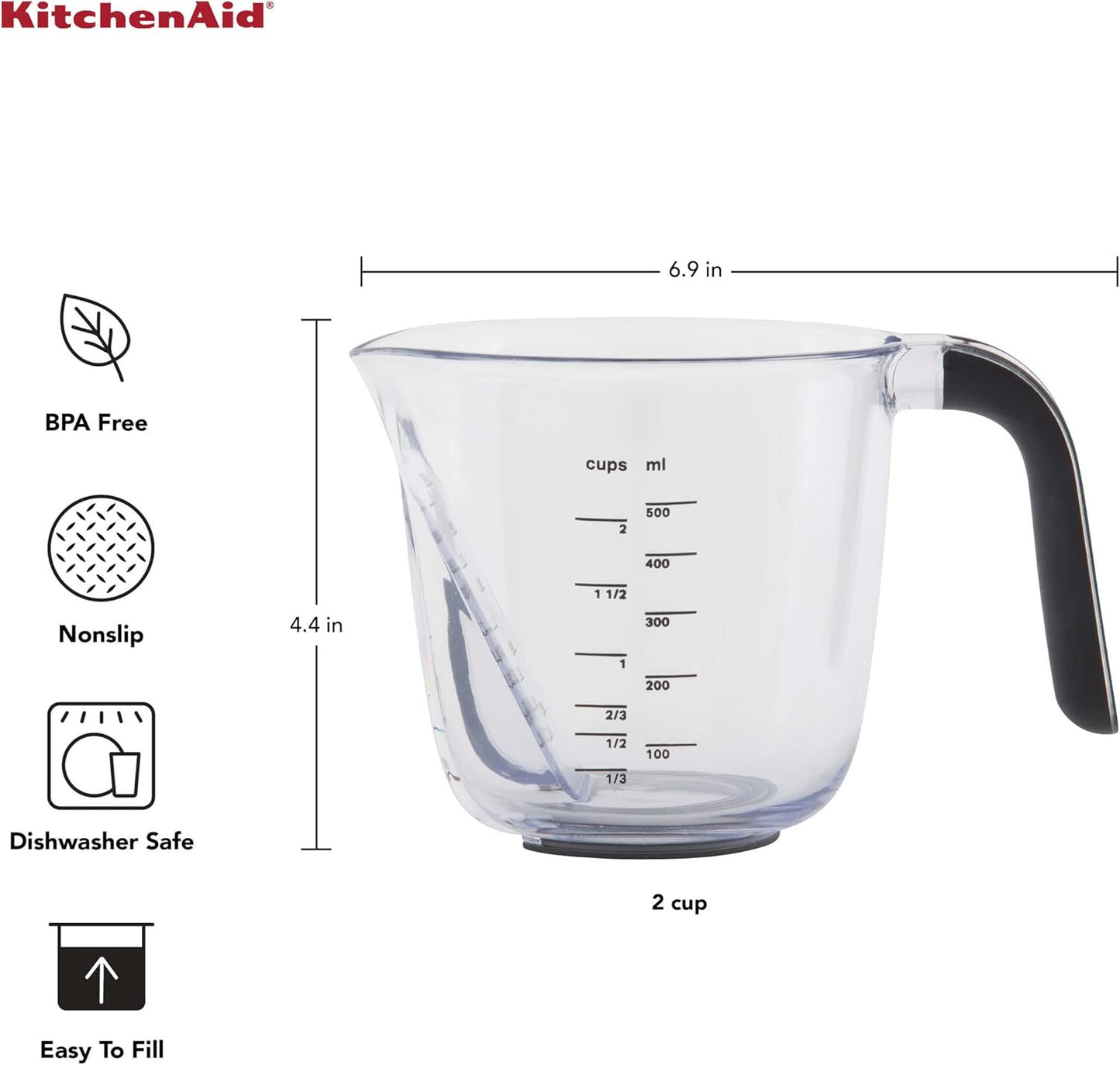KitchenAid KQ298OSOBA Gourmet Set of 3 Measuring Jugs, Onyx