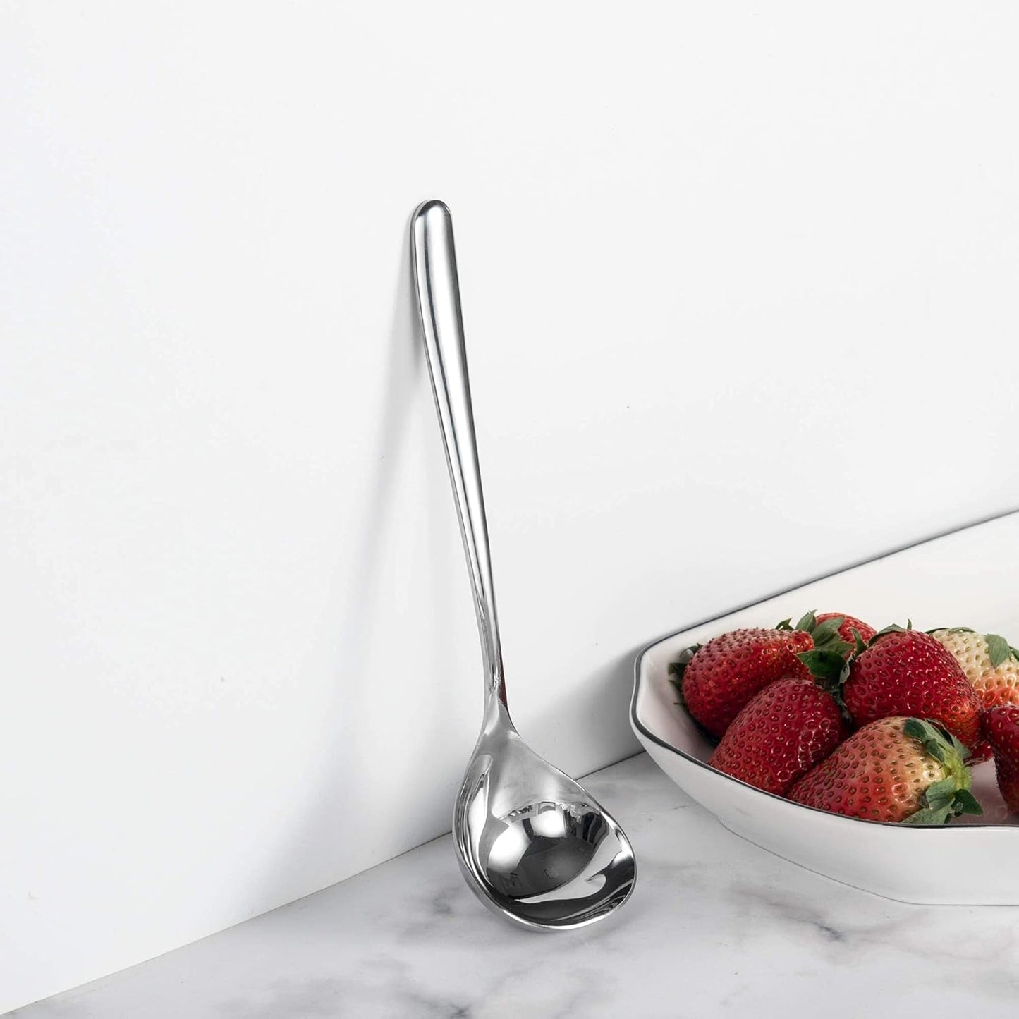 IMEEA 8-Inch Stainless Steel Sauce Ladle with Long Handle, Small Serving Ladle for Gravy, Dressing & Toppings, Set of 4