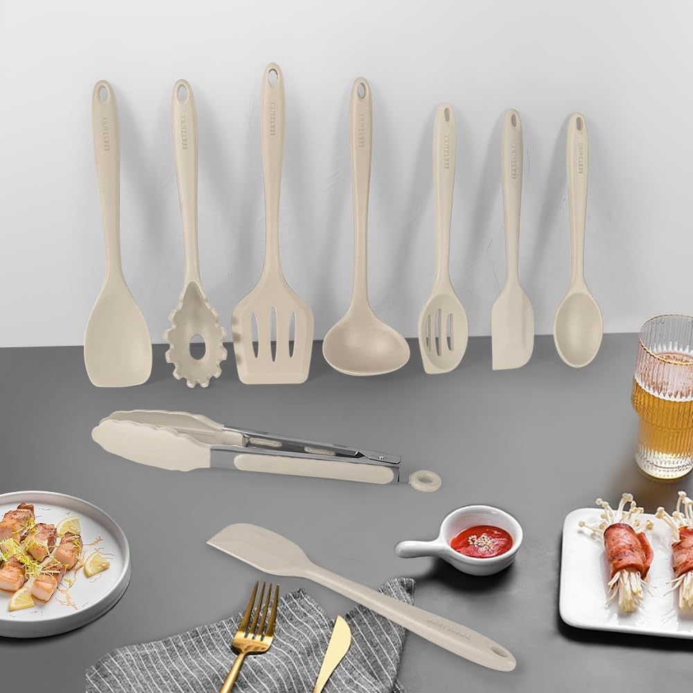 Kitchen Utensil Set - 11 Cooking Utensils - Colorful Silicone Kitchen Utensils - Nonstick Cookware with Spatula Set - Colored Best Kitchen Tools Kitchen Gadgets (Black)