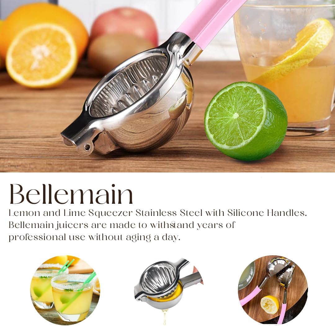 Bellemain Citrus Juicer | Metal Lemon Squeezer | Lime and Lemon Juicer Stainless Steel with Silicone Handles | Manual Juicer, Citrus Squeezer, Hand Held Juicer | Bar Juicer for Bartender (White)