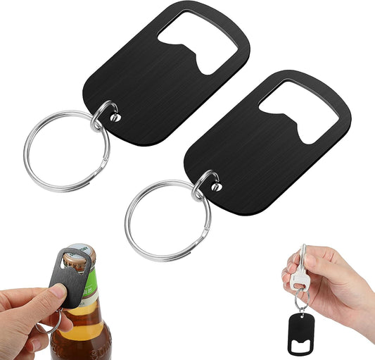 Ouligay 2Pcs Bottle Opener Keychain Beer Small Bottle Opener Stainless Steel Flat Key Chain Bottles Openers for Bartender Metal Portable Bar Keys for Bartender Bar Restaurant Black