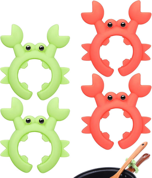 Crab Spatula Holder Crab Shaped Spoon Utensil Holder Kitchen Spatula Daily Use Kitchen Gadget for Cooking Accessories Anti-overflow Clip Red Green 4Pcs