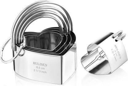 HULISEN Square Biscuit Cutter Set (4 Pieces/Set), Stainless Steel Cookies Cutter with Handle, Professional Baking Dough Tools, Gift Package (Square)
