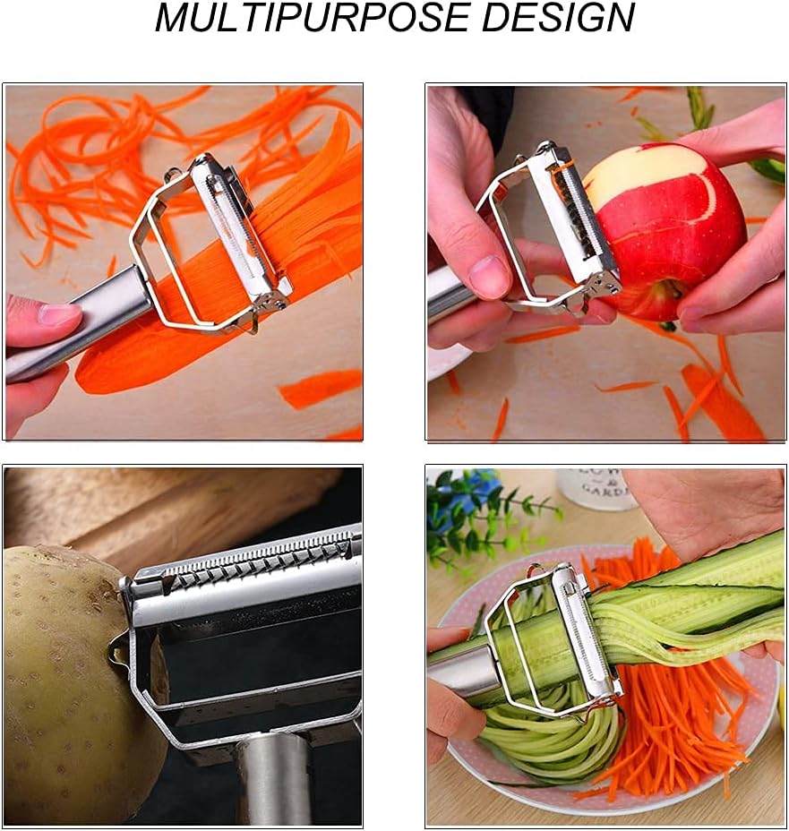 Ultra Sharp Vegetable Peeler，Stainless Steel 2 in 1 Julienne Vegetable Peeler Perfect for Carrot Potato Cucumber Gadget Vegetable Fruit (Silver)