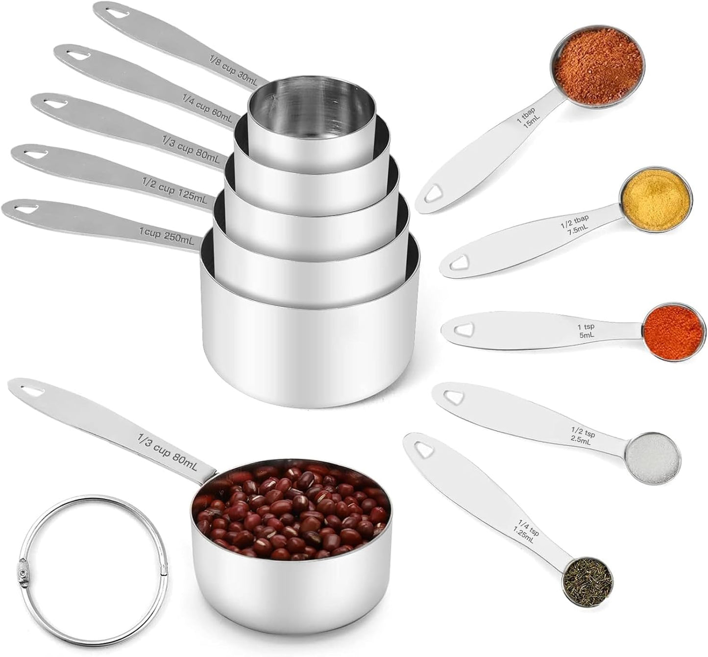 Joyhill Stainless Steel Measuring Cups and Spoons Set of 10 Piece, Nesting Metal Measuring Cups Set with Soft Touch Silicone Handles for Dry and Liquid Ingredients, Cooking & Baking (Colorful)
