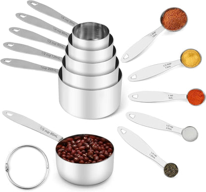 Joyhill Stainless Steel Measuring Cups and Spoons Set of 10 Piece, Nesting Metal Measuring Cups Set with Soft Touch Silicone Handles for Dry and Liquid Ingredients, Cooking & Baking (Colorful)