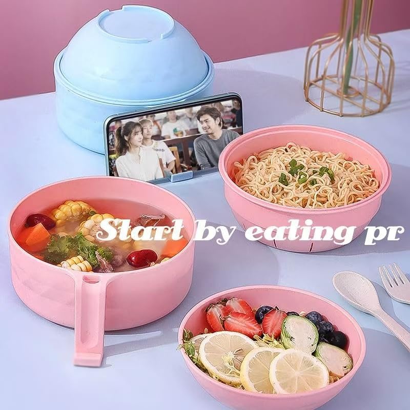Microwave Ramen Bowl,Microwave Ramen Cooker with Lid,Plastic Mixing Salad Pasta Fruit Rice Cereal Instant Noodles Soup Maker Plate Bowls Set Kitchen College Dorm Room Essentials,Purple
