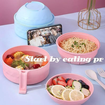 Microwave Ramen Bowl,Microwave Ramen Cooker with Lid,Plastic Mixing Salad Pasta Fruit Rice Cereal Instant Noodles Soup Maker Plate Bowls Set Kitchen College Dorm Room Essentials,Purple