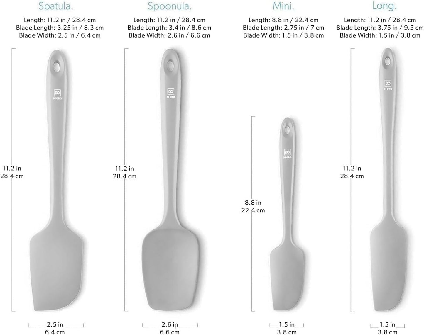 DI ORO Silicone Spatula Set - Rubber Kitchen Spatulas for Baking, Cooking, & Mixing - 600°F Heat-Resistant & BPA Free Silicone Scraper Spatulas for Nonstick Cookware - Dishwasher Safe (4pc, Black)