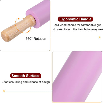 HARFINGTON Silicone Rolling Pins for Baking 12.2 Inch Non-Stick Silicone Surface Wooden Handle Rolling Pin Small Roller Playdough Rolling Pins for Fondant Kitchen Dough Pizza, Green