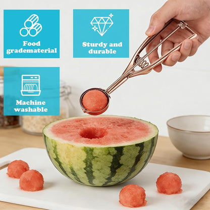 Gold Ice Cream Scoop 304 Stainless Steel Cookie Scoops for Baking Melon Baller with Trigger 3 Sizes (Gold, S)