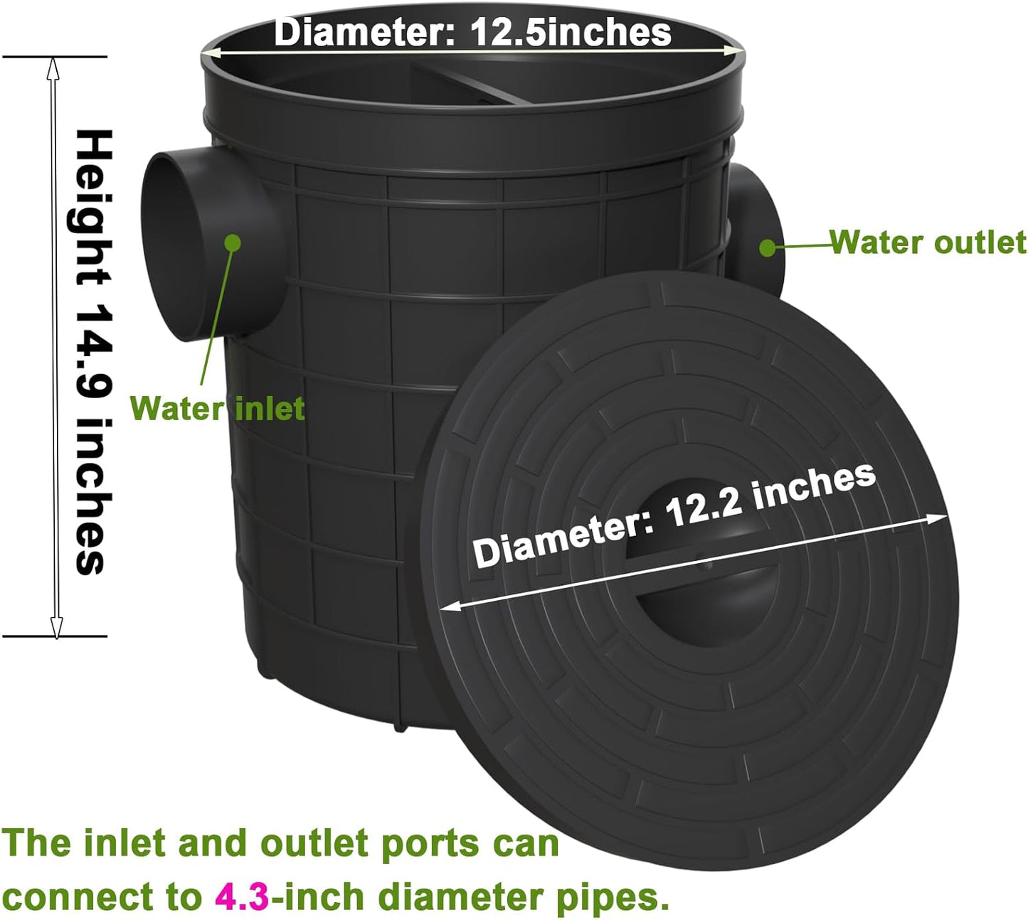 Grease Trap Commercial, Lightweight PE Plastic Grease Interceptor Trap Side Inlet Waste Oil Water Separator for Kitchen Sink Restaurant Wastewater Easy Install (Round-315-110-110)