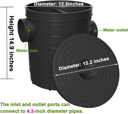 Grease Trap Commercial, Lightweight PE Plastic Grease Interceptor Trap Side Inlet Waste Oil Water Separator for Kitchen Sink Restaurant Wastewater Easy Install (Round-315-110-110)