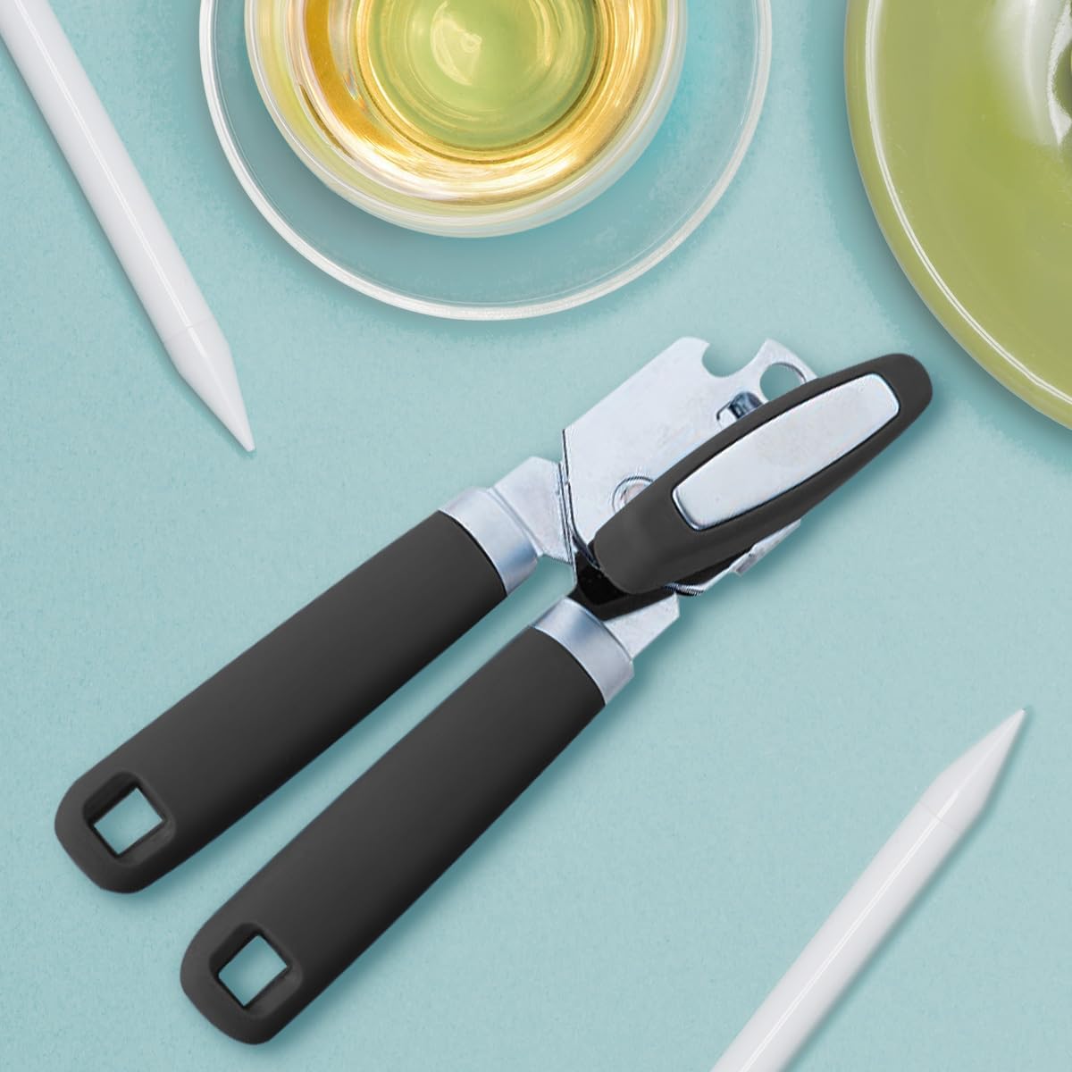 The Original Heavy Duty Stainless Steel Smooth Edge Manual Can Opener and Bottle Openers, Soft Handle, Rust Proof Oversized Handheld Easy Turn Knob,Grey
