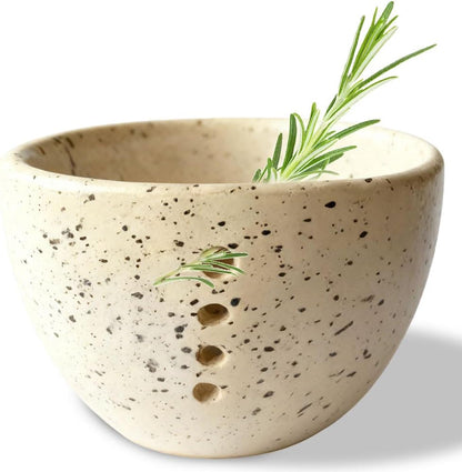 Herb Stripper Bowl, 2026 New Ceramic Herb Stripper with 4 Sizes of Round Holes, Efficient Herb Peeling Cup for Kitchen (White, Resin Version)