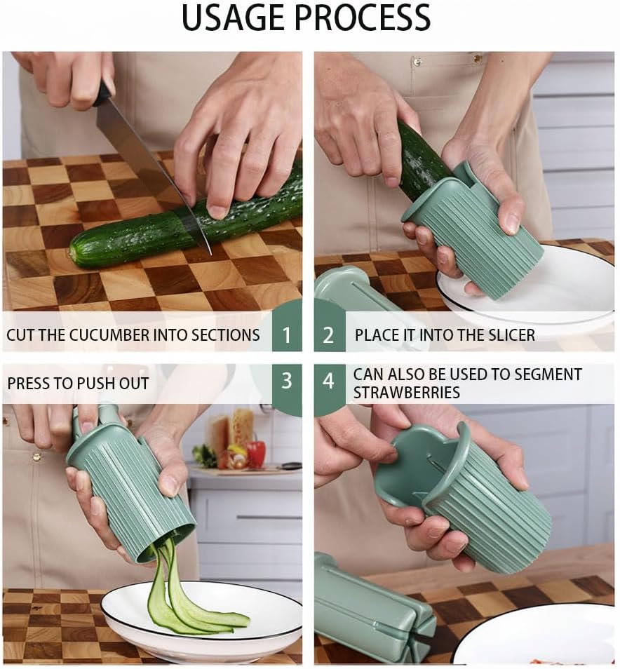 Efficient Cucumber Cutting & Strawberry Seed Removing Set: Kitchen Gadget, Easily Handle Fruit/Vegetable Strip - cutting and Seed - removing with One Button, Enjoy Convenient Cooking, Green