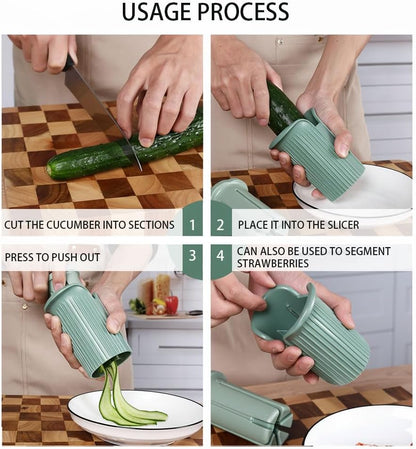 Efficient Cucumber Cutting & Strawberry Seed Removing Set: Kitchen Gadget, Easily Handle Fruit/Vegetable Strip - cutting and Seed - removing with One Button, Enjoy Convenient Cooking, Green