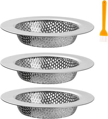 RQYEKDO Kitchen Sink Strainer Stainless Steel with Coarse Mesh4.4 Wide Rim Drain Strainer |Fits Standard Sinks & GarbageDisposals(Silver)(2pcCoarse & Fine Mesh)