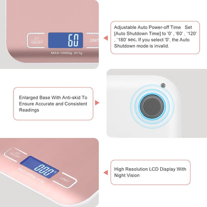 Digital Shipping Scale,Stainless Steel Panel, Accurate Portable Postal Scale for Packages, Small Business,Kitchen, Food, Handmade, Liquids, and Boutique (Rose Gold Battery(5kg/1g))