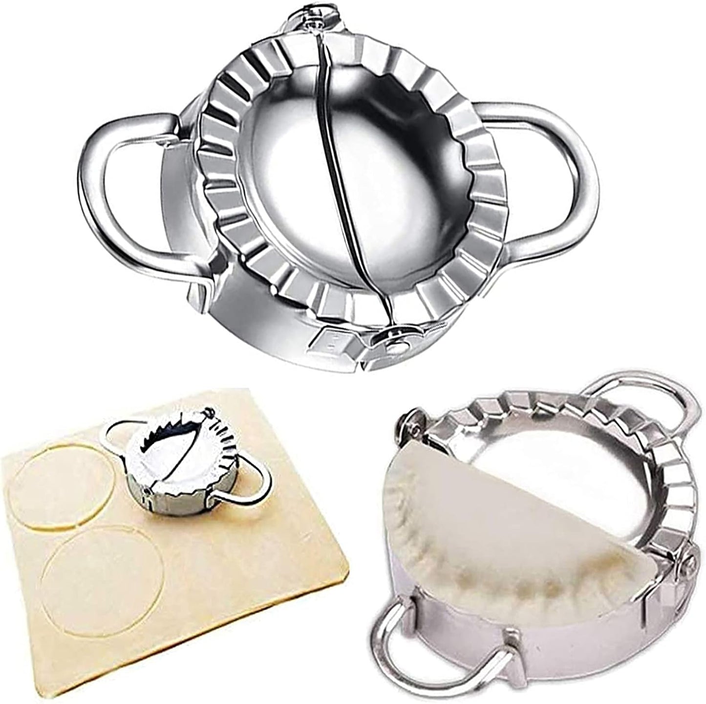 304 Stainless Steel Dumpling Maker - Empanada Press with Templates for Pot Stickers, Ravioli, and More - Includes Dumpling Skin Cutter and Press Pattern