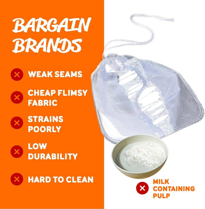 Pro Quality Nut Milk Bag – Big XL Commercial Food Grade – Strong Durable Reusable Almond Milk Straining Bags & All Purpose Fine Mesh Nylon Cheesecloth Strainer– Juicing-Cheese–Recipes & Vids