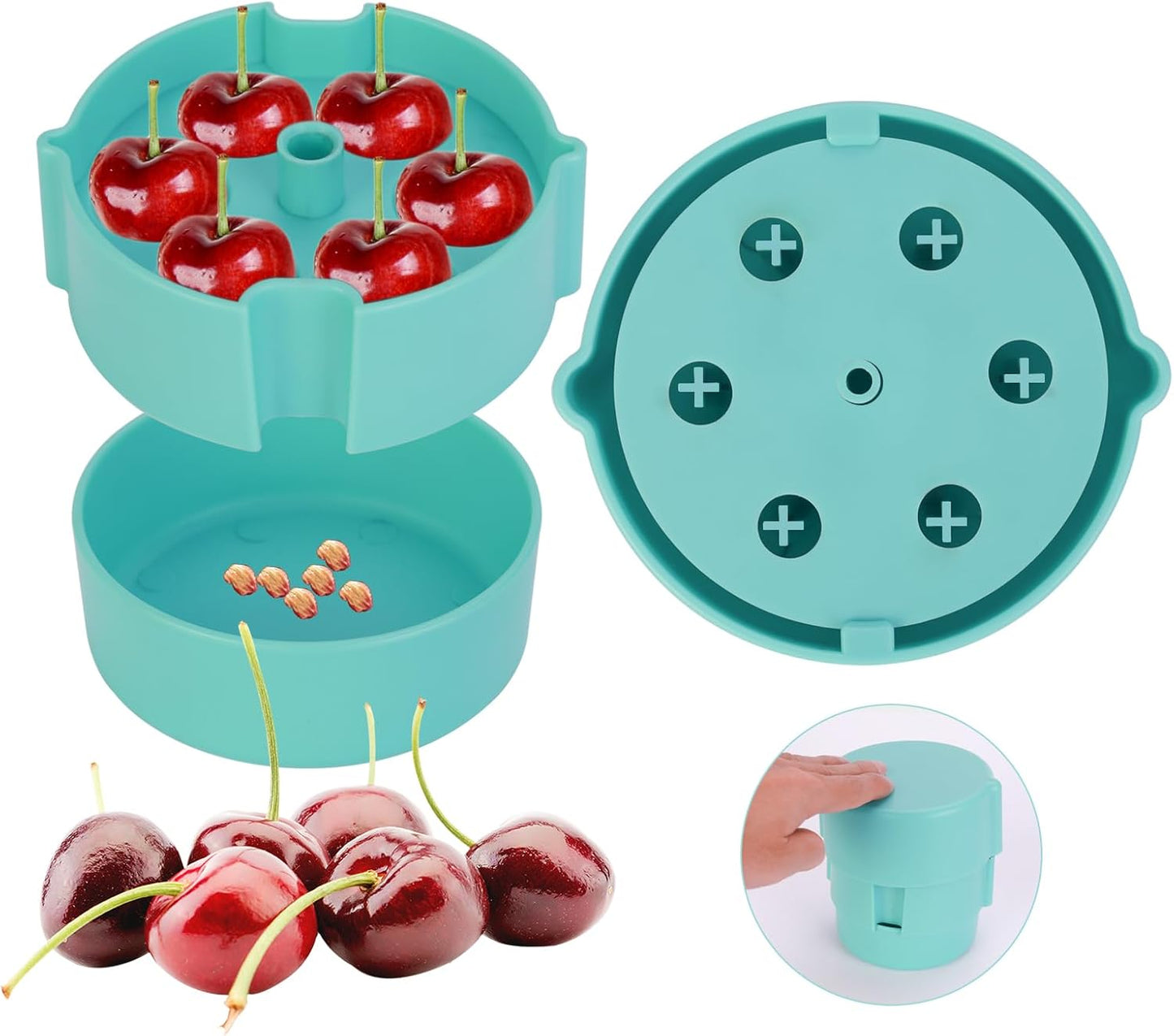 Cherry Pitter - Portable Cherry Pitter Corer Tool, Pits up to 6 Cherries at Once, Dishwasher Safe, ABS Construction, Blue